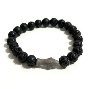 Lava Stone Bead Stretch Bracelet Black Gray Shark Fish Sea Life Ocean Jewelry